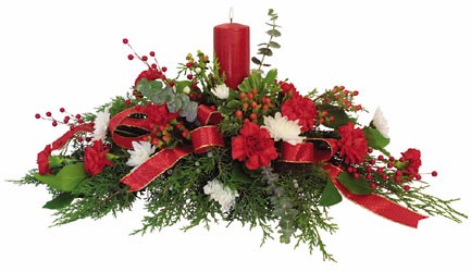 Single Candle Holiday Centerpiece from Hastings Flower Co in Hastings, MN